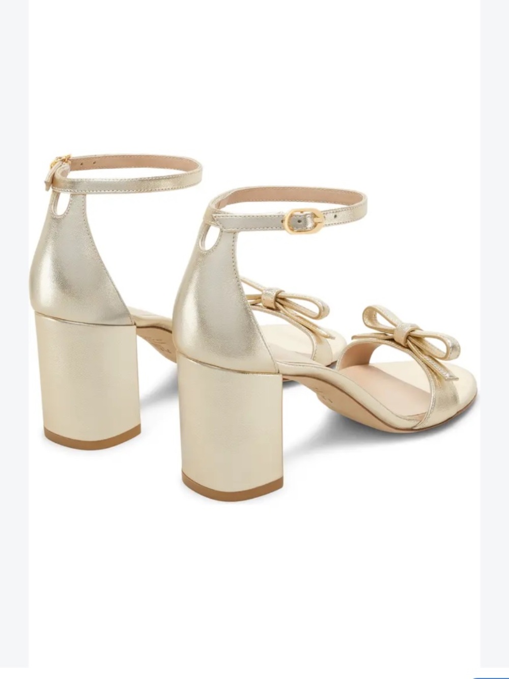Stuart Weitzman Nudist Felicity Block Heel Gold Leather Women's Sandals, Size 8
